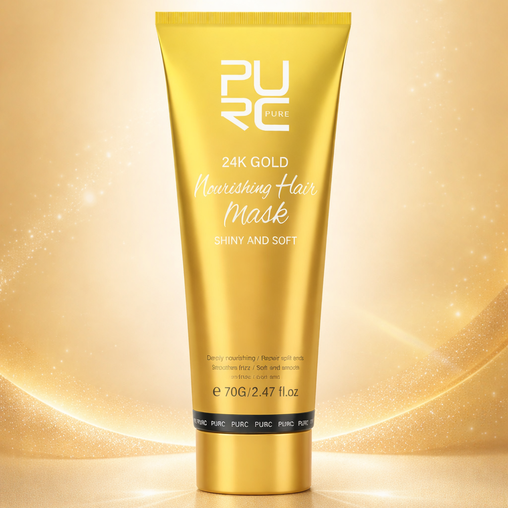 PURC 24K златна маска за коса, възстановяваща увредена и суха, къдрава, кератинова, изглаждаща и изправяща маска за коса, грижа за косата