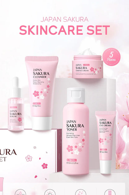 Комплект за грижа за кожата LAIKOU Sakura, хидратиращ и намаляващ фините линии, почистващ продукт за пори, 5 части