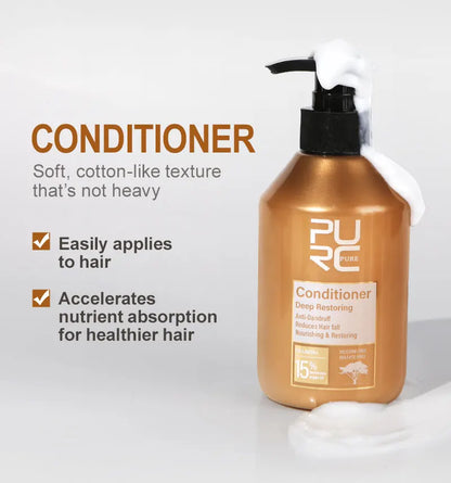 PURC Възстановяваща терапия за увредена коса Мароко Арганово масло Аминокиселина Кератин Изглаждащ шампоан и балсам без сулфати Комплект за коса