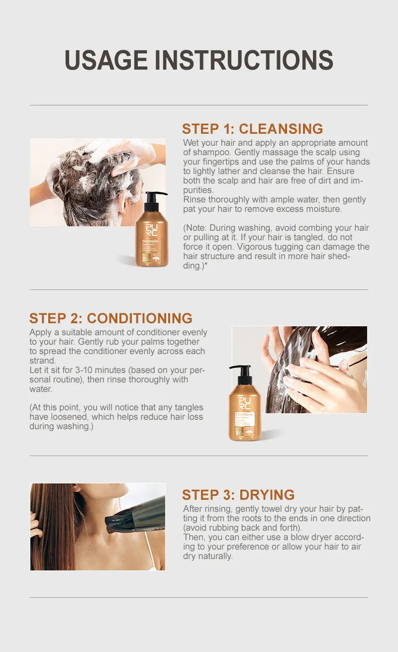 PURC Възстановяваща терапия за увредена коса Мароко Арганово масло Аминокиселина Кератин Изглаждащ шампоан и балсам без сулфати Комплект за коса