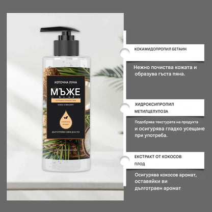 Мъжки душ гел с евкалипт и кокос, дълбоко почистващ